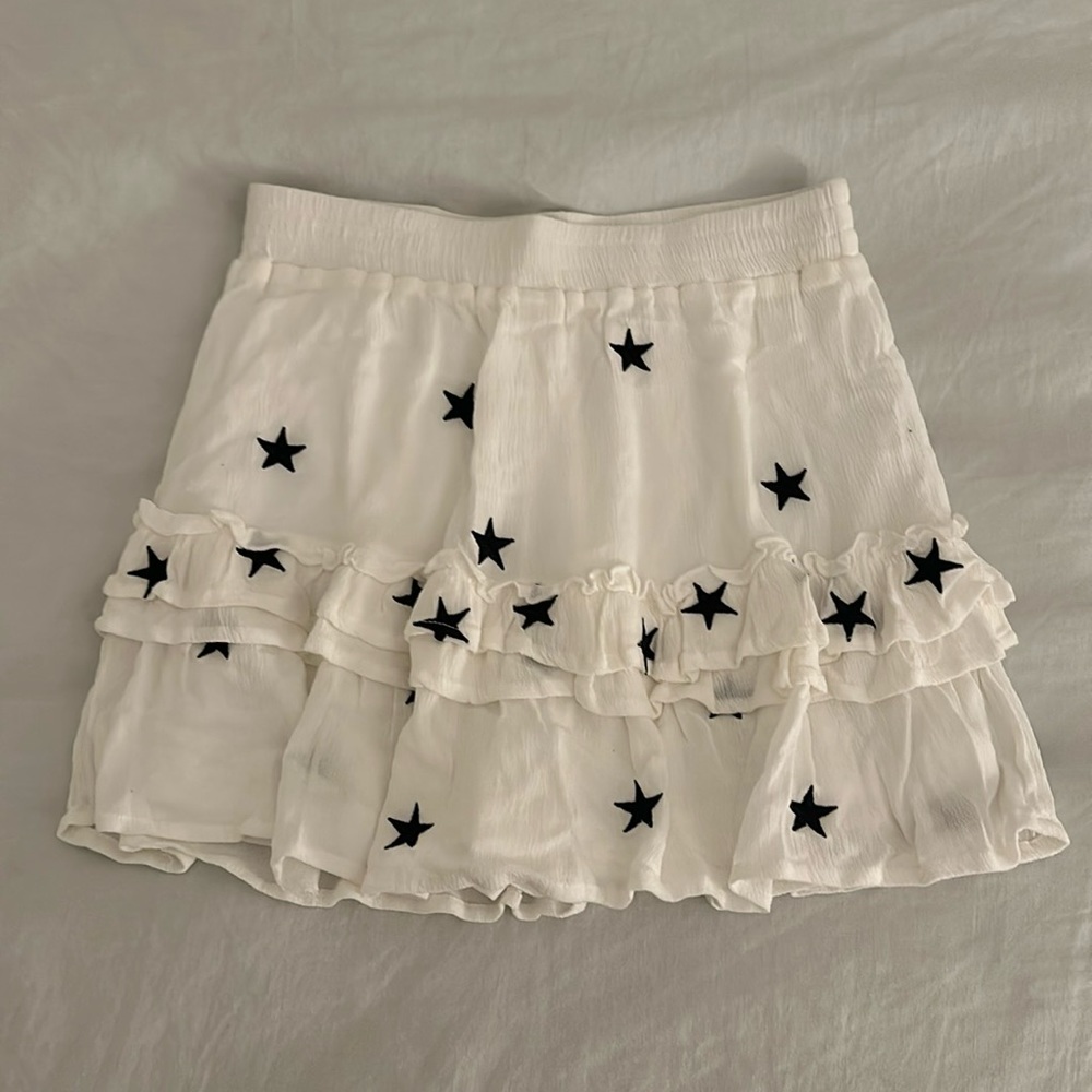rock n rags white mini skirt with black stars size S